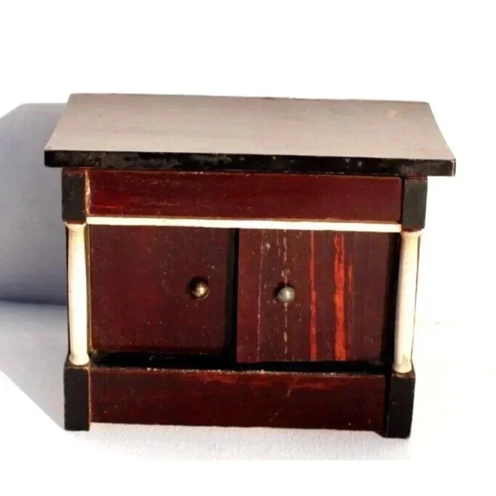 Antique DOLLHOUSE Miniature BIEDERMEIER Wood Breakfast Bar Storage Cabinet